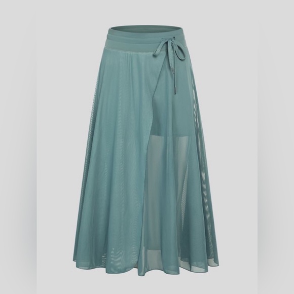 HALARA Dresses & Skirts - Halara Women's High-Waisted Drawstring Midi Skirt Contrast Mesh, 2-in-1, Medium